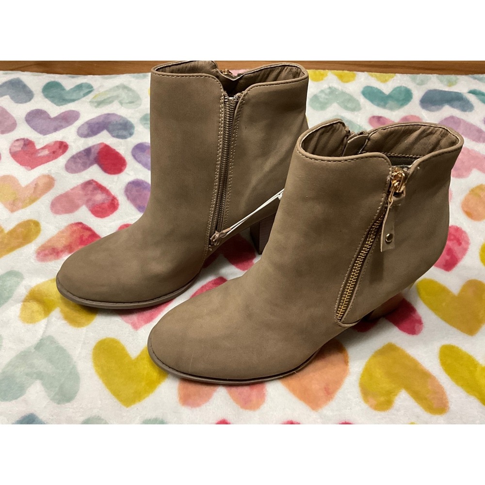Diba Womens Ankle Boots Block Heel Zipper Taupe Faux Suede Booties Casual Shoes
